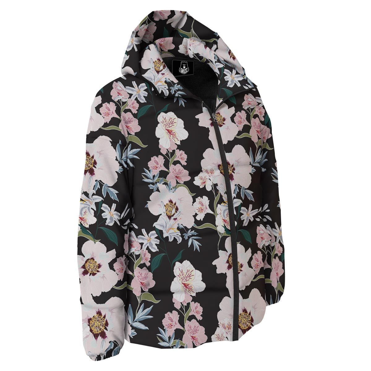 Alstroemeria Tropical Print Pattern Down Jacket-grizzshop