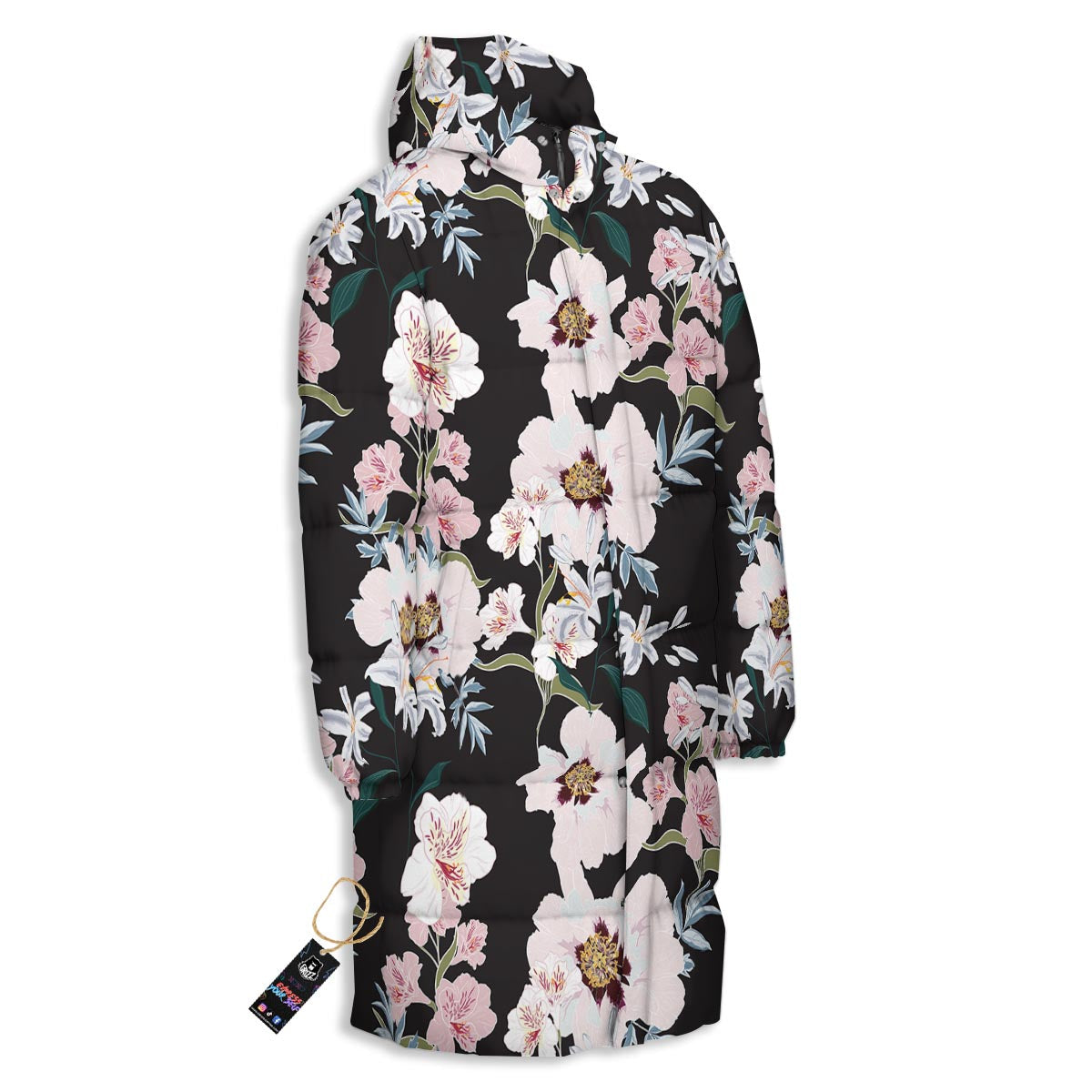 Alstroemeria Tropical Print Pattern Long Down Jacket-grizzshop