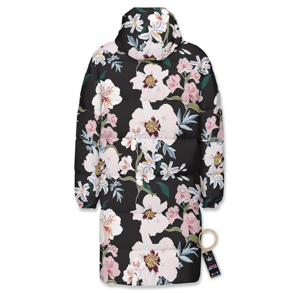 Alstroemeria Tropical Print Pattern Long Down Jacket-grizzshop