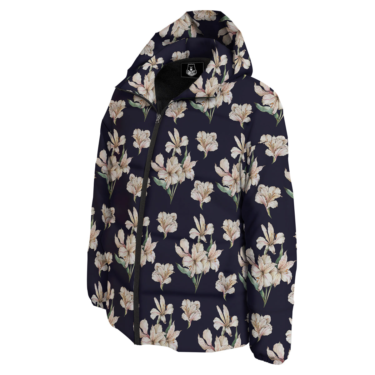 Alstroemeria Watercolor Print Pattern Down Jacket-grizzshop