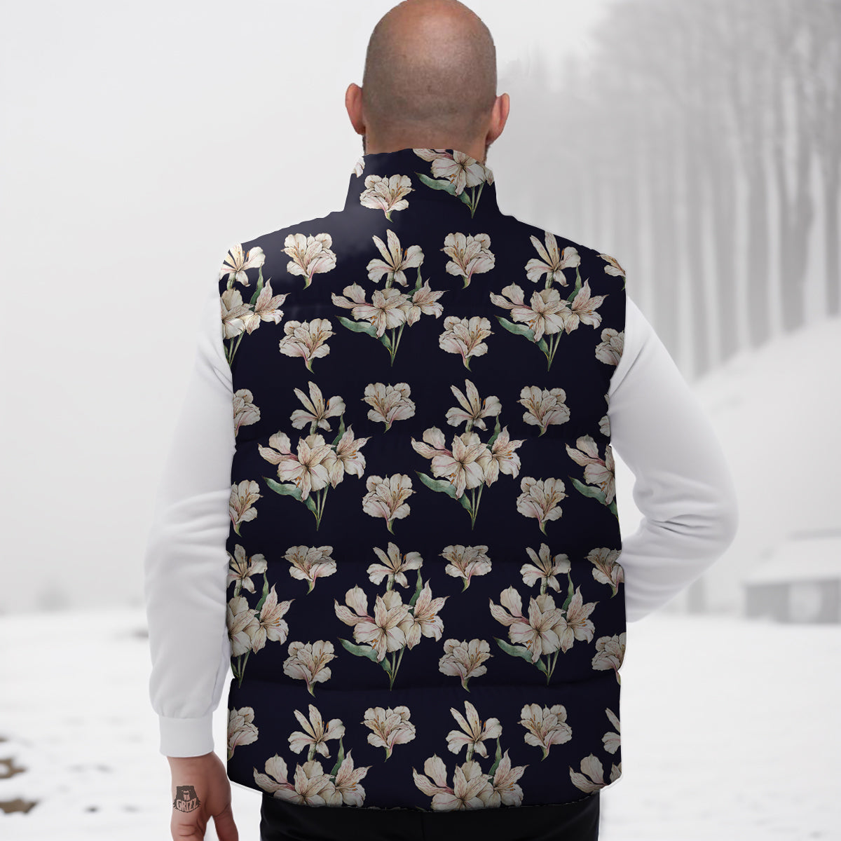 Alstroemeria Watercolor Print Pattern Down Vest