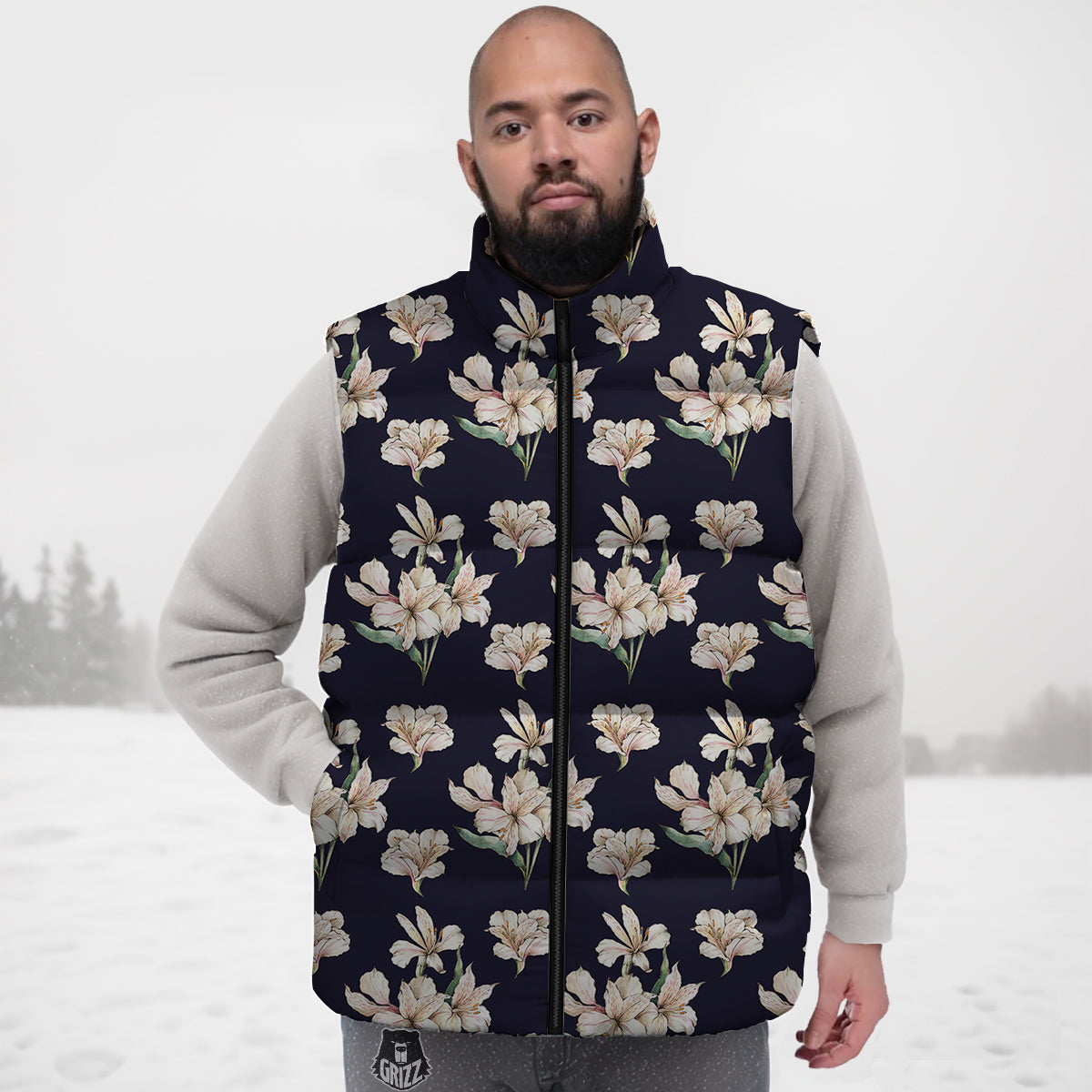 Alstroemeria Watercolor Print Pattern Down Vest