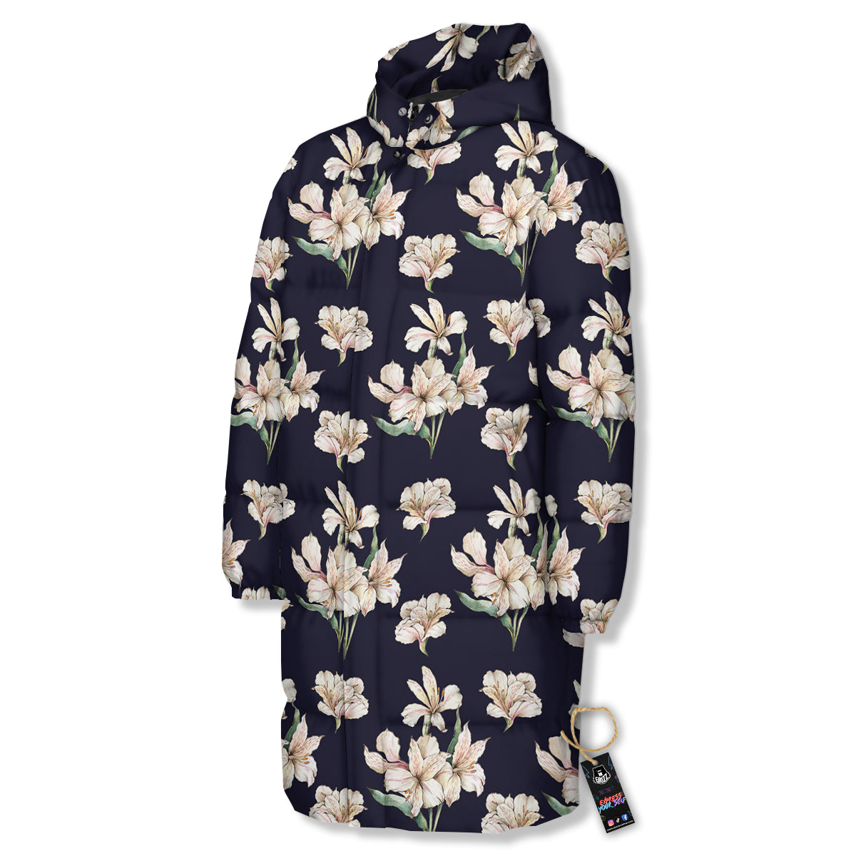 Alstroemeria Watercolor Print Pattern Long Down Jacket-grizzshop