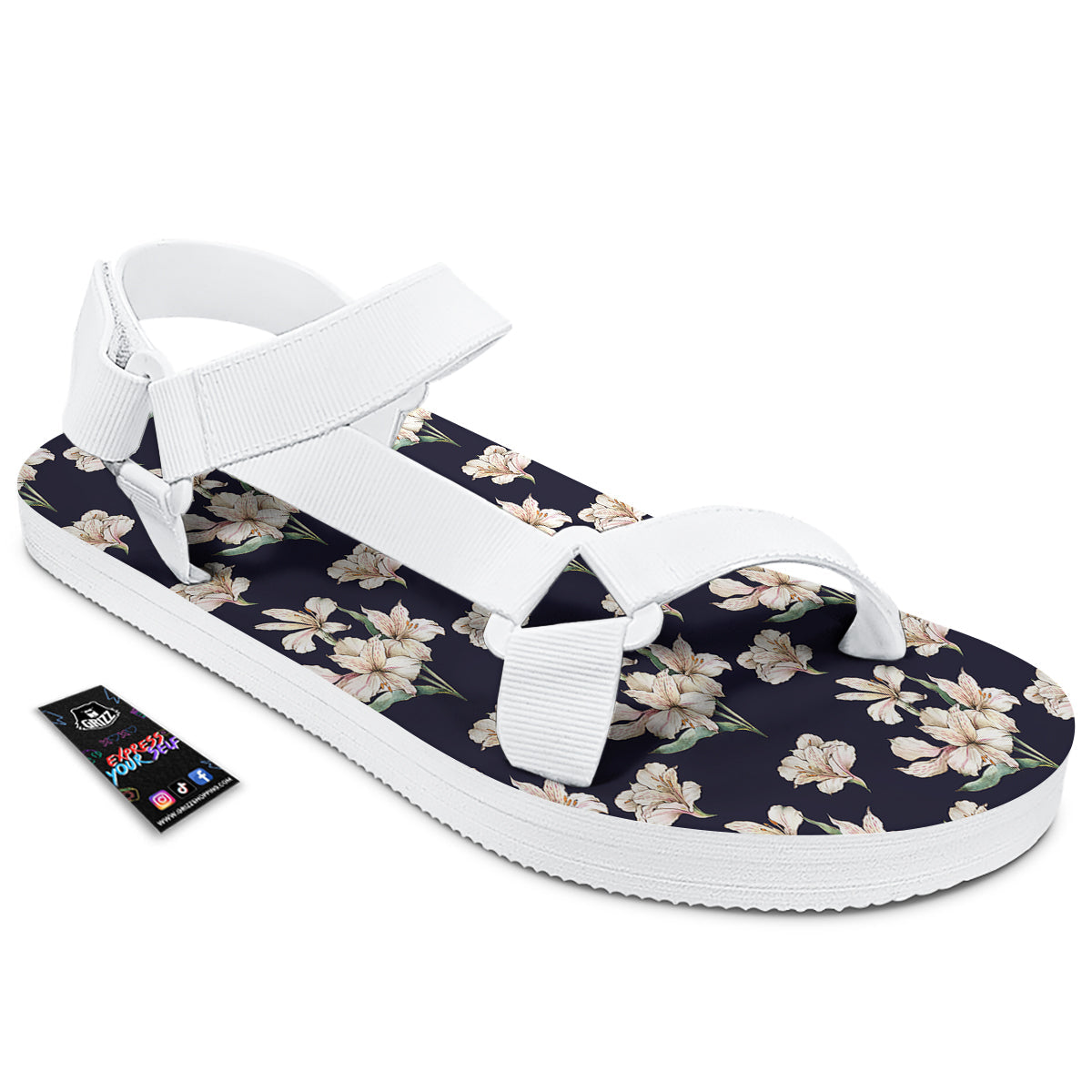 Alstroemeria Watercolor Print Pattern White Open Toe Sandals-grizzshop