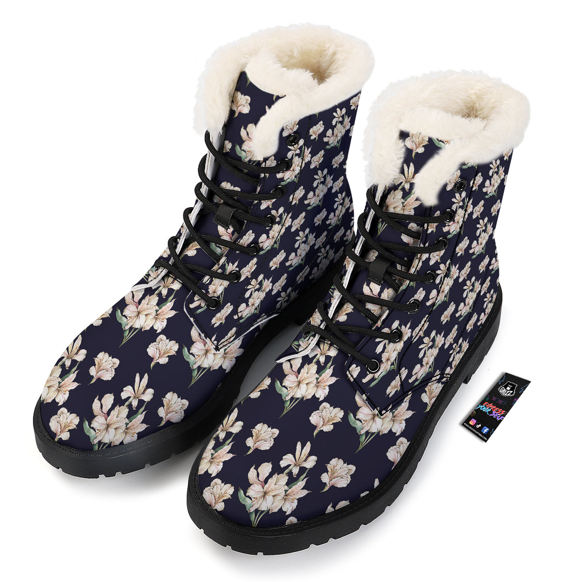Alstroemeria Watercolor Print Pattern Winter Boots-grizzshop