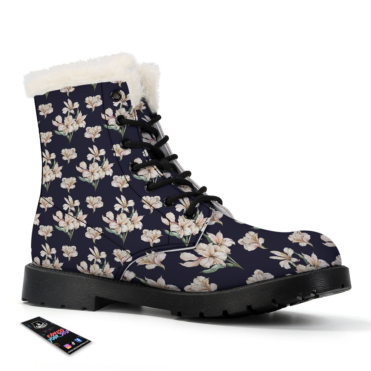 Alstroemeria Watercolor Print Pattern Winter Boots-grizzshop