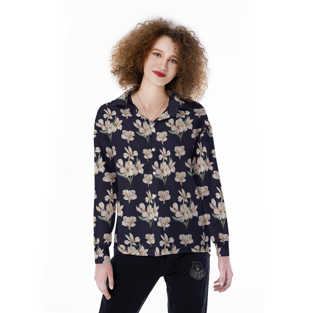 Alstroemeria Watercolor Print Pattern Women's Long Sleeve Shirts-grizzshop