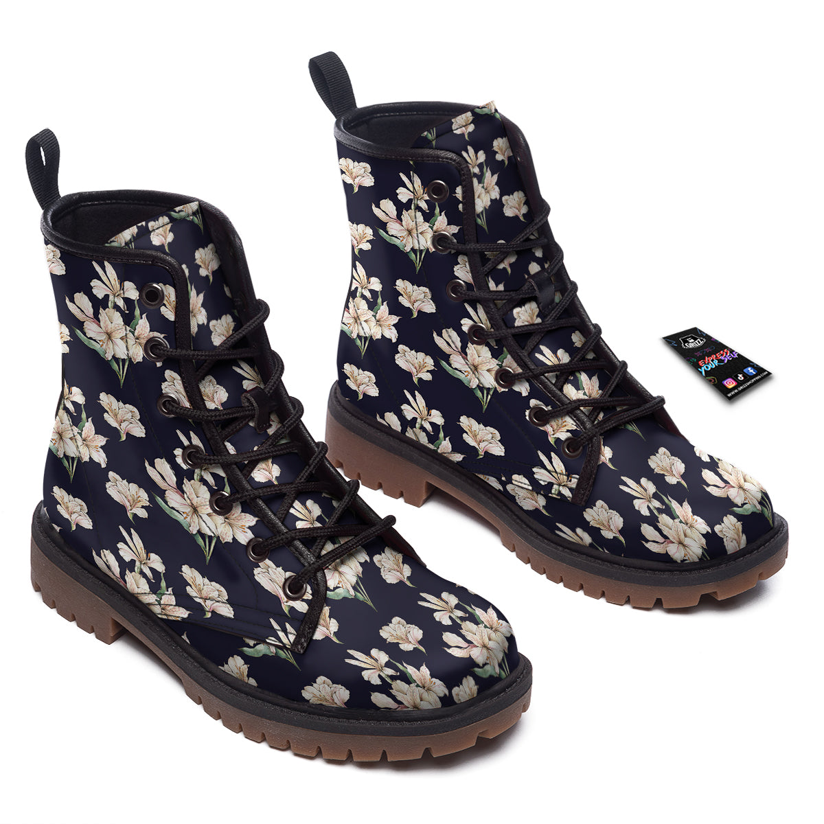 Alstroemeria Watercolor Print Pattern Work Boots-grizzshop