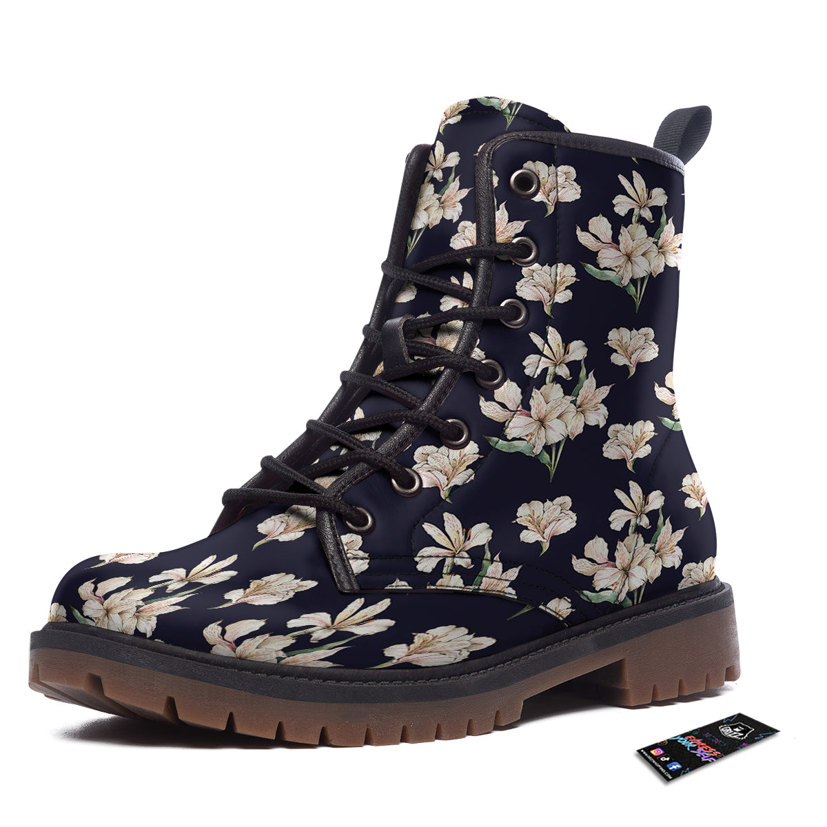 Alstroemeria Watercolor Print Pattern Work Boots-grizzshop