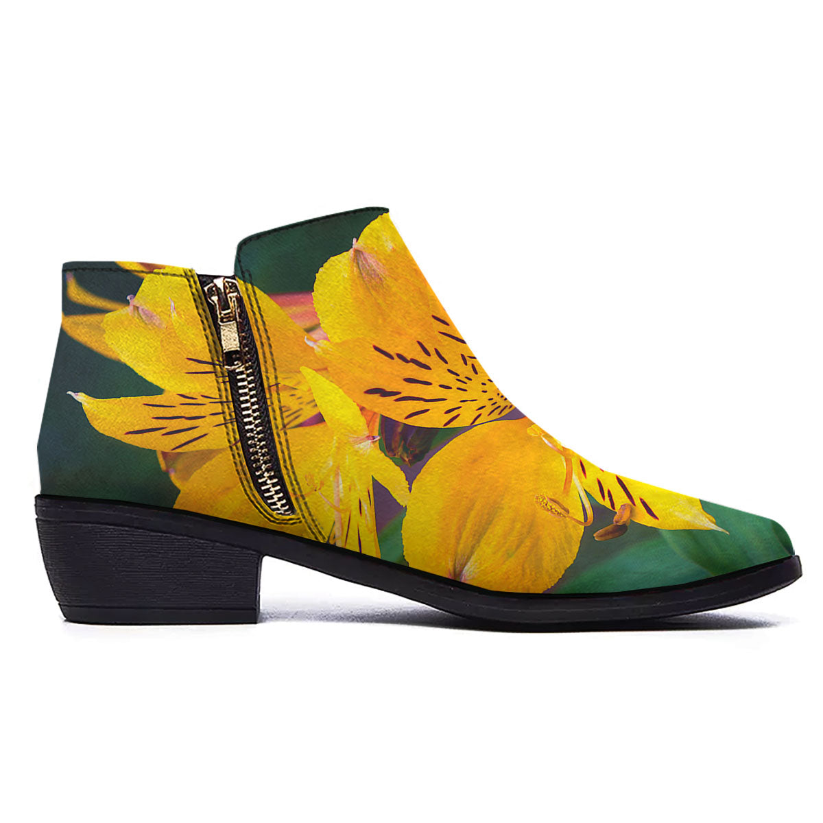 Alstroemeria Yellow Print Ankle Boots-grizzshop