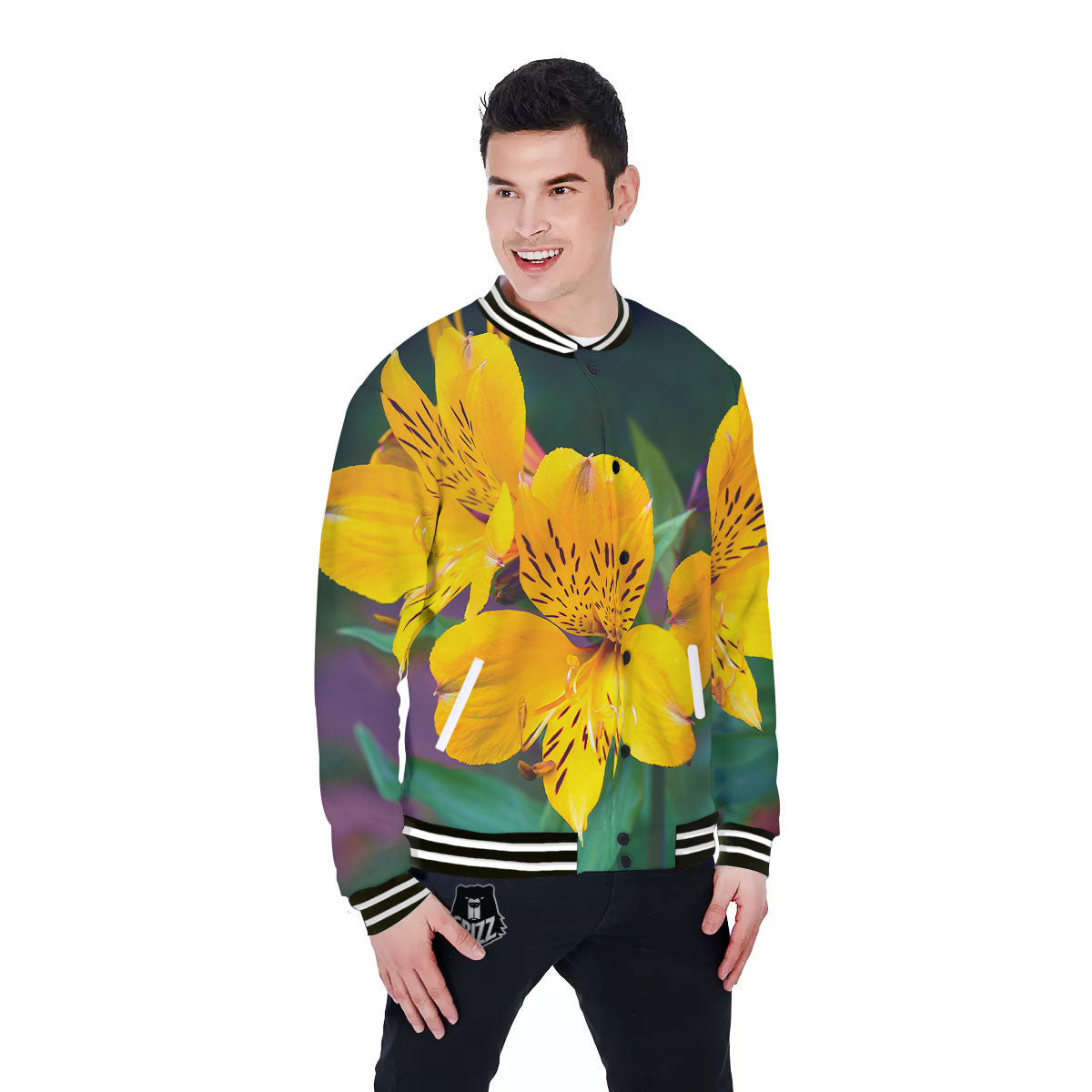 Alstroemeria Yellow Print Baseball Jacket-grizzshop