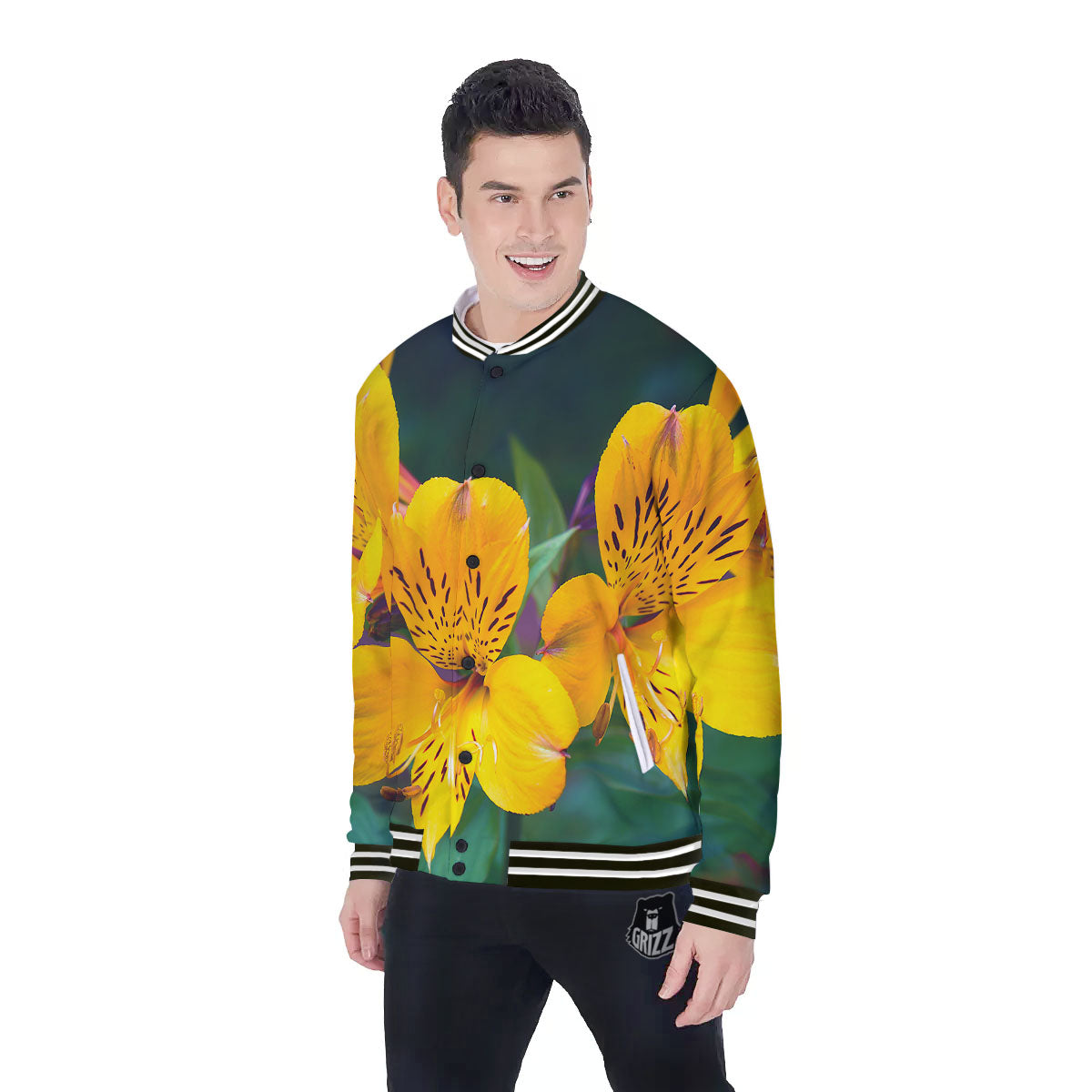 Alstroemeria Yellow Print Baseball Jacket-grizzshop