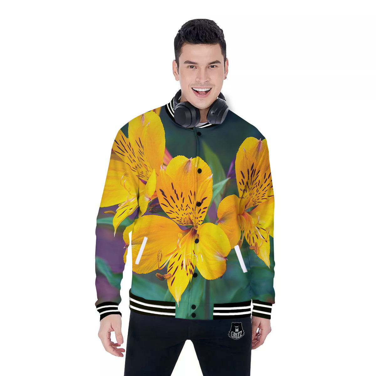 Alstroemeria Yellow Print Baseball Jacket-grizzshop