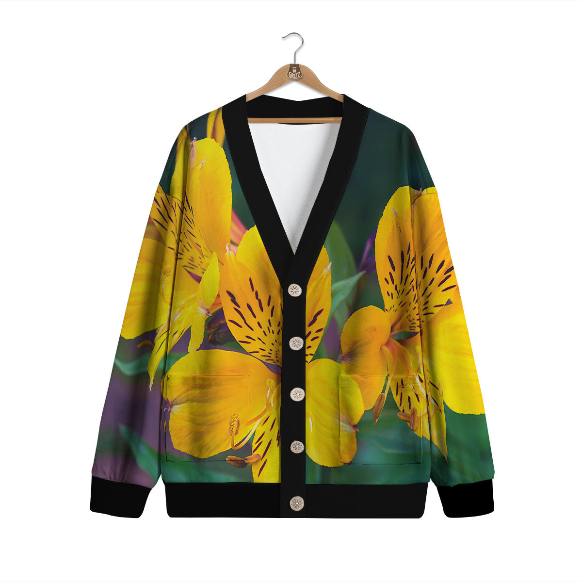 Alstroemeria Yellow Print Cardigan-grizzshop
