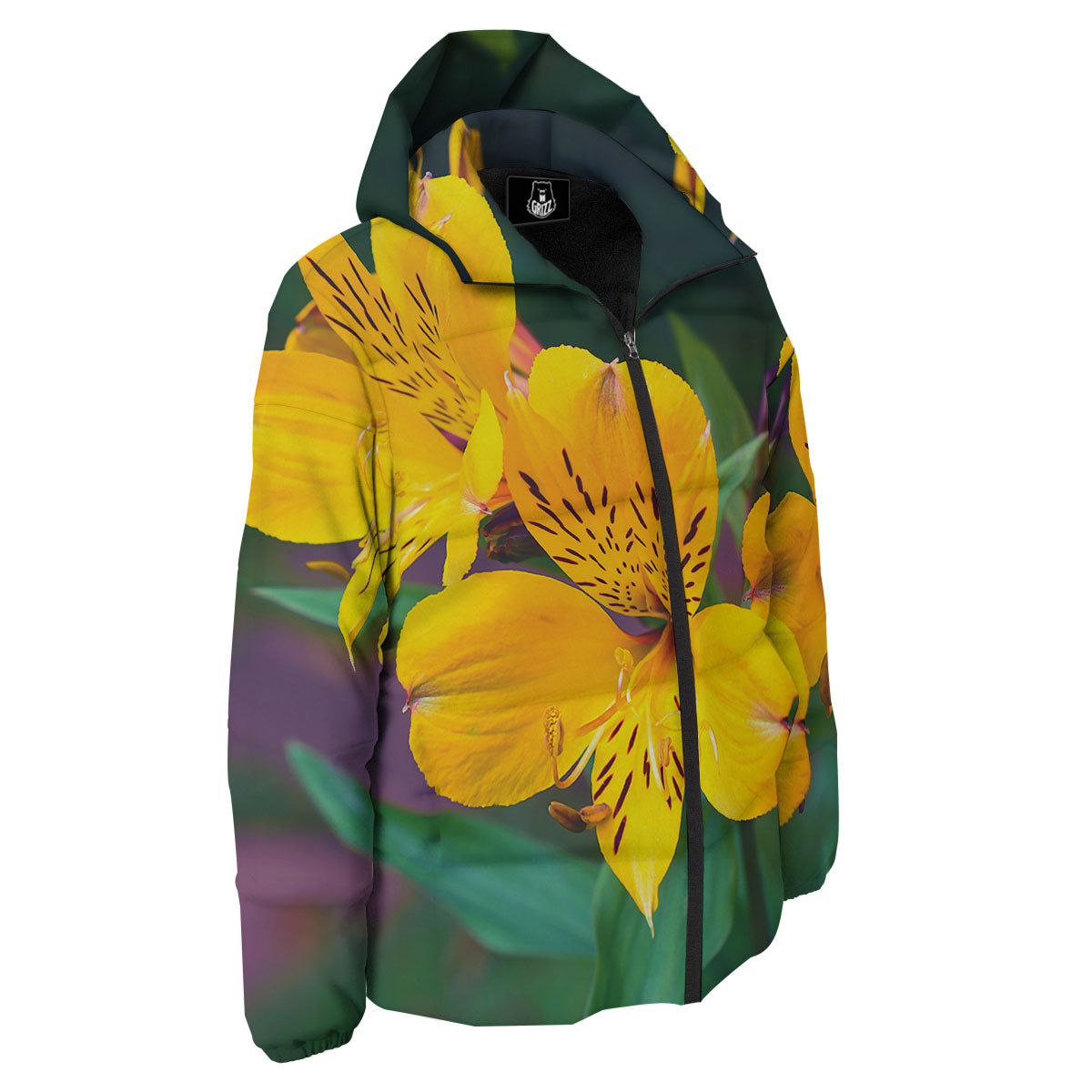Alstroemeria Yellow Print Down Jacket-grizzshop