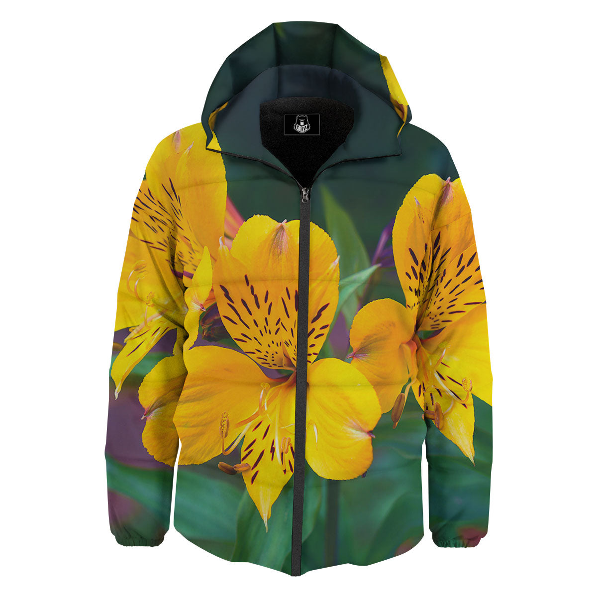 Alstroemeria Yellow Print Down Jacket-grizzshop
