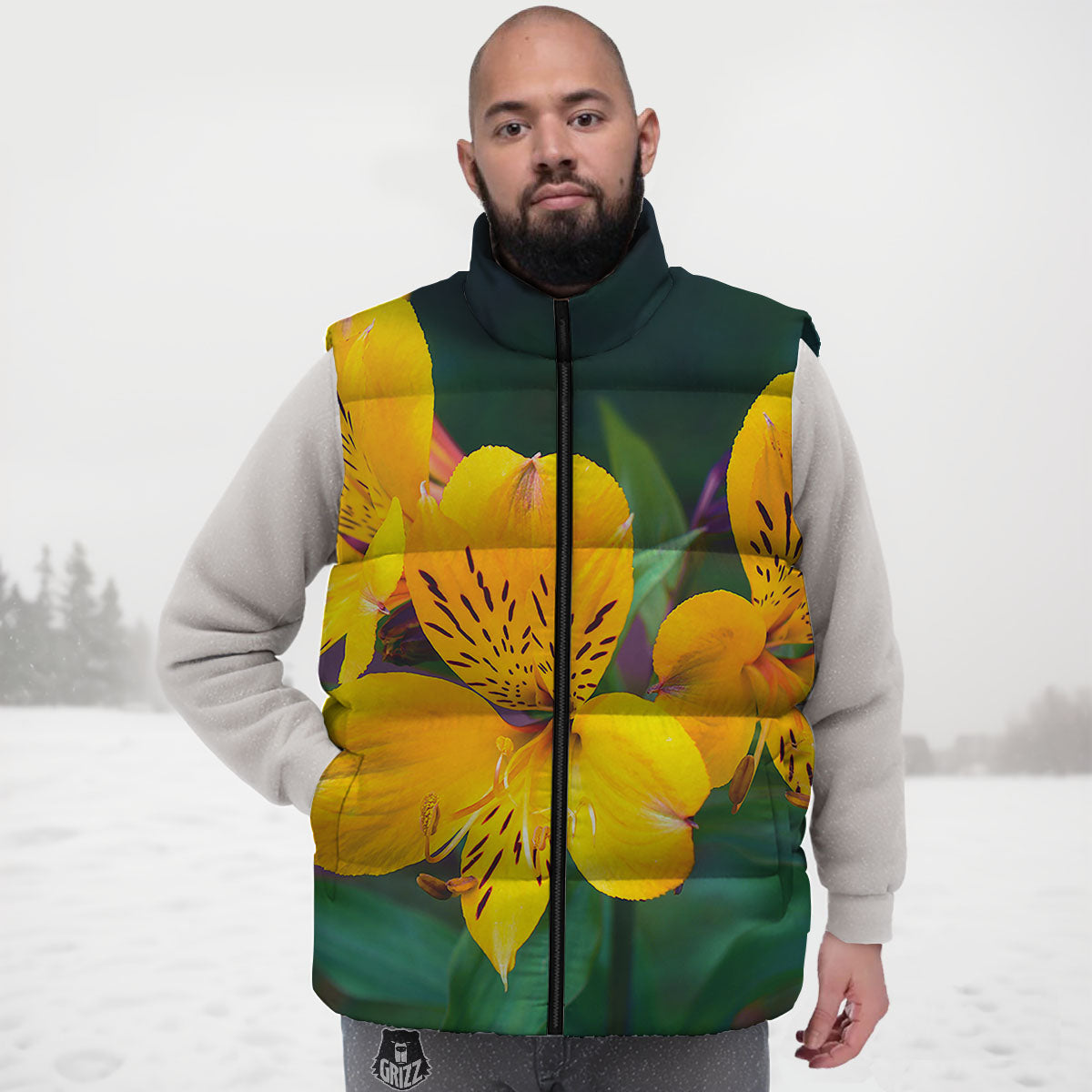Alstroemeria Yellow Print Down Vest