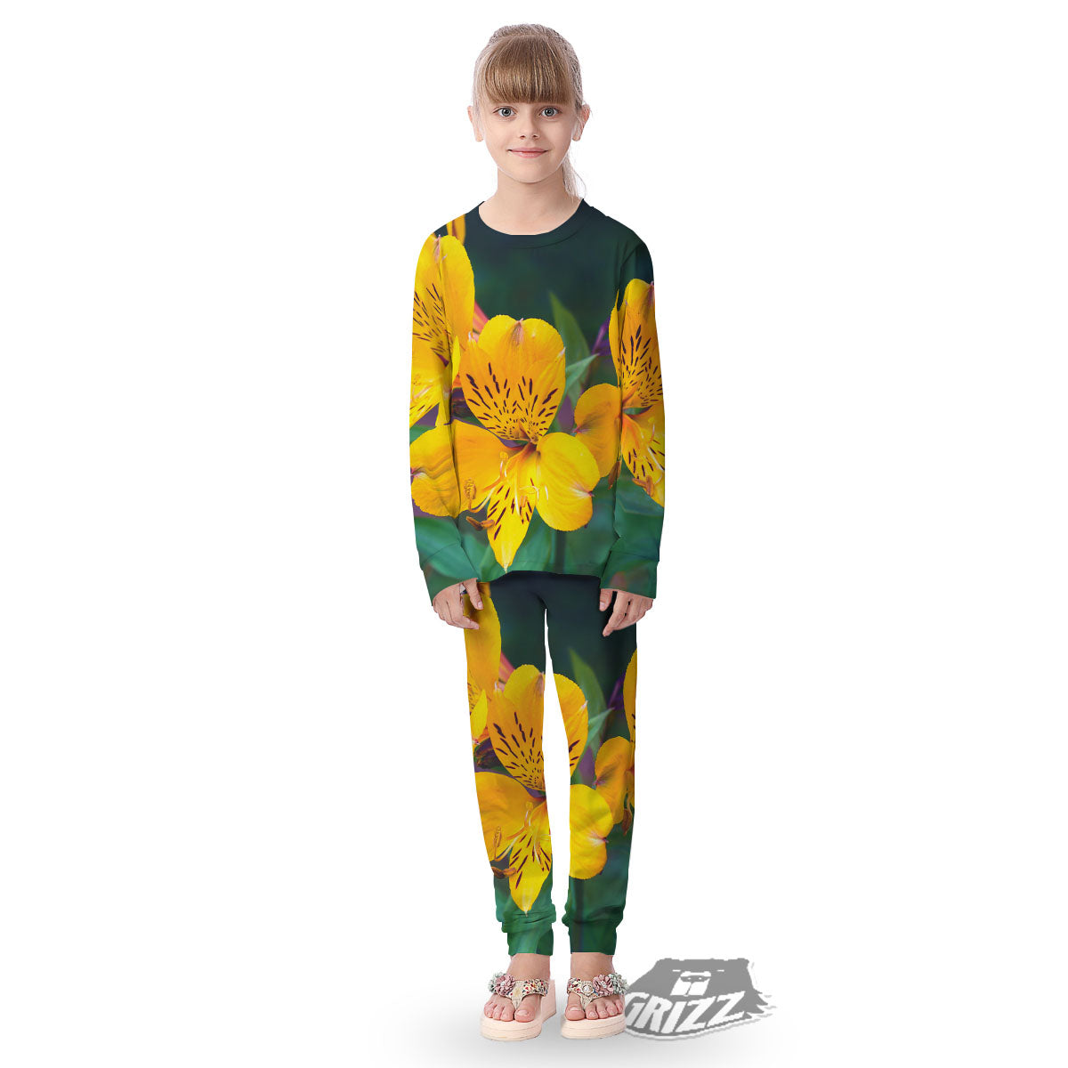 Alstroemeria Yellow Print Kid's Pajamas-grizzshop