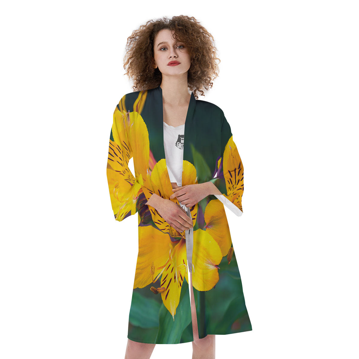 Alstroemeria Yellow Print Kimono-grizzshop
