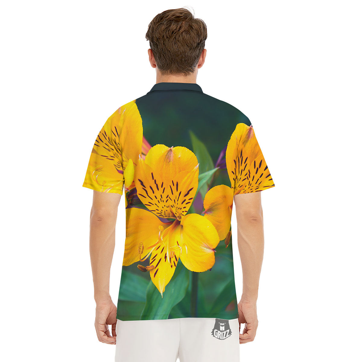 Alstroemeria Yellow Print Men's Golf Shirts-grizzshop