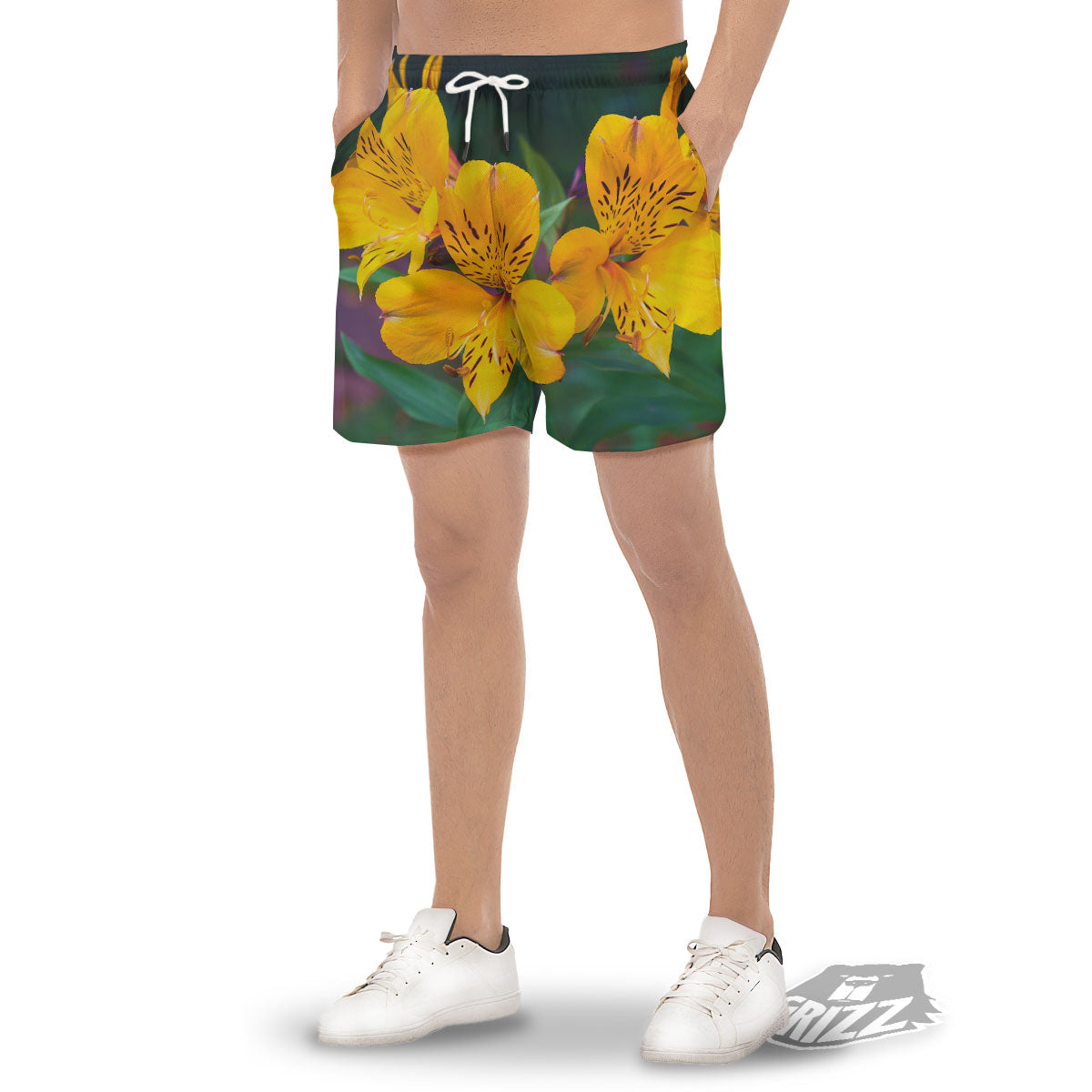 Alstroemeria Yellow Print Men's Gym Shorts-grizzshop