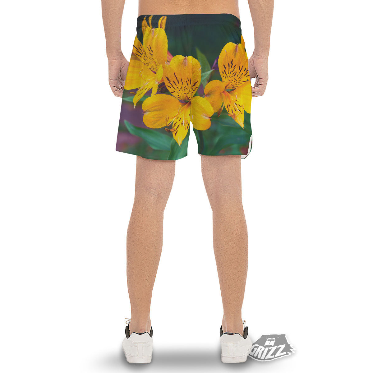 Alstroemeria Yellow Print Men's Gym Shorts-grizzshop