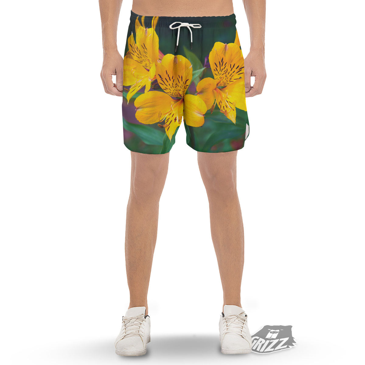 Alstroemeria Yellow Print Men's Gym Shorts-grizzshop