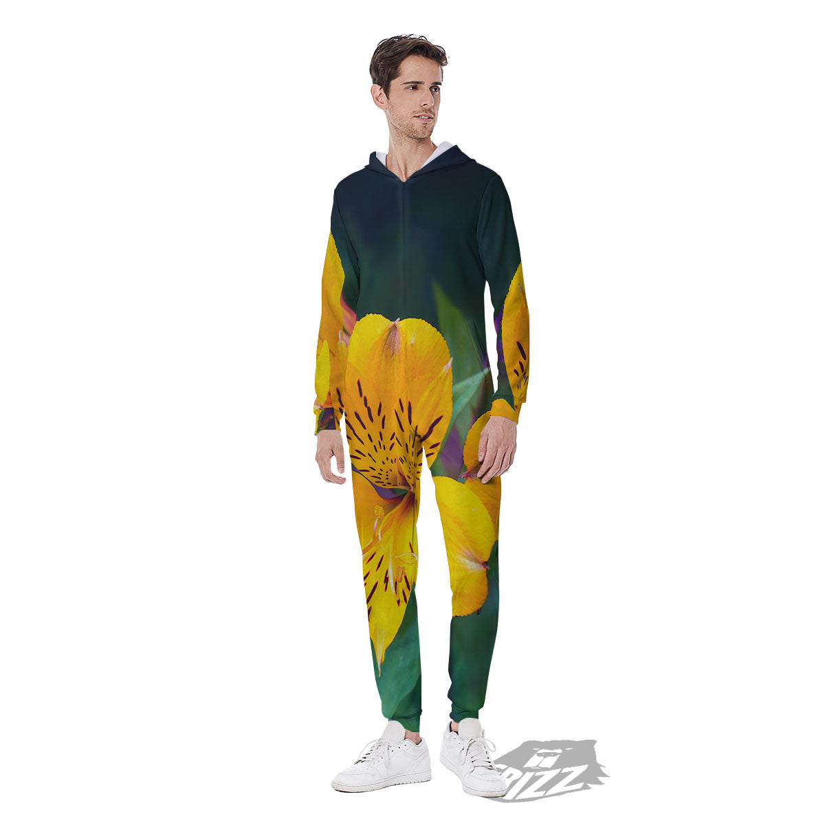 Alstroemeria Yellow Print Men's Jumpsuit-grizzshop
