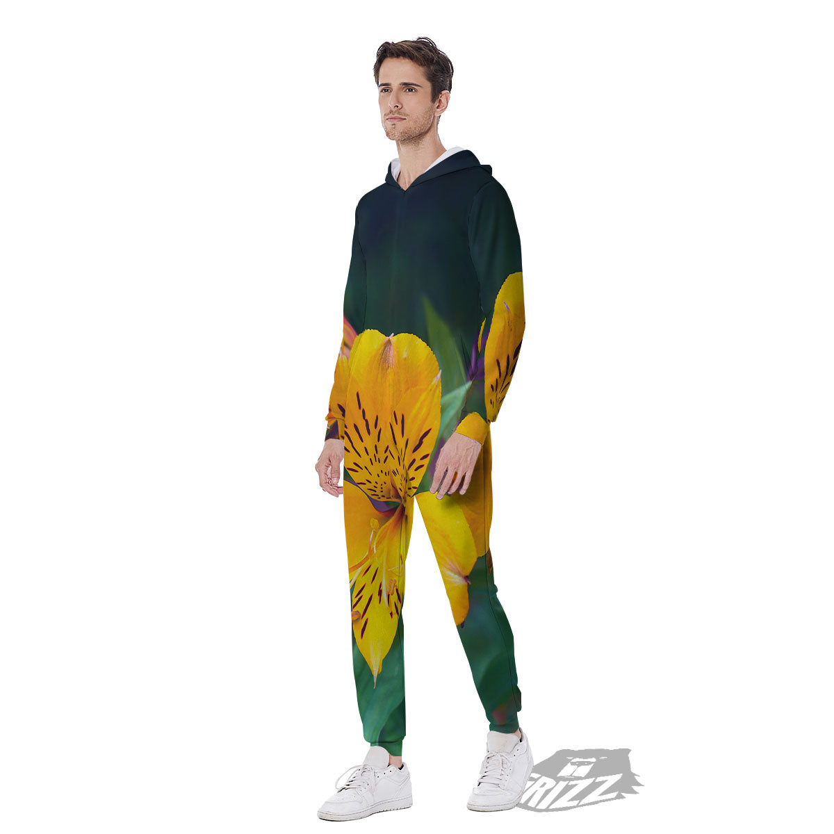 Alstroemeria Yellow Print Men's Jumpsuit-grizzshop