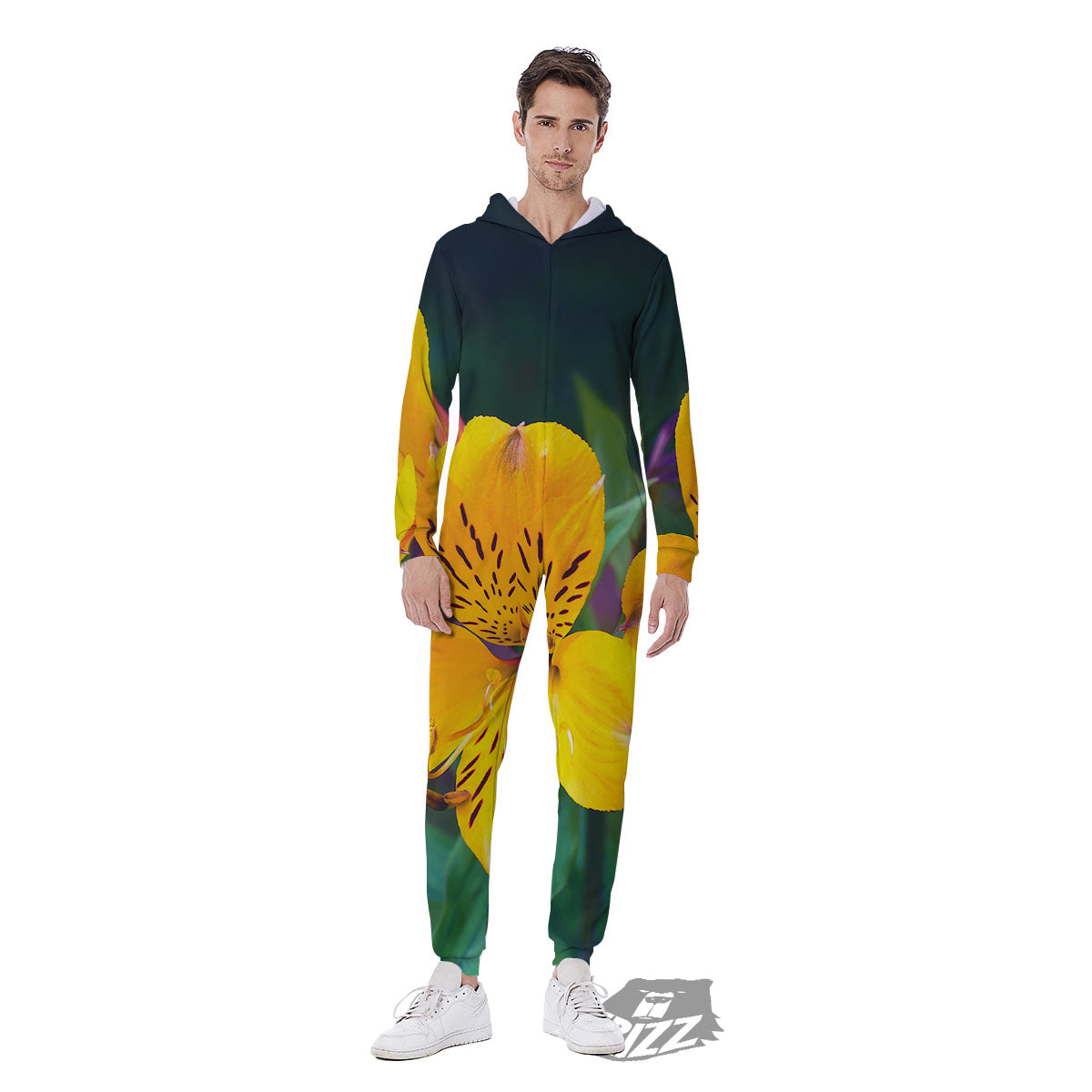 Alstroemeria Yellow Print Men's Jumpsuit-grizzshop