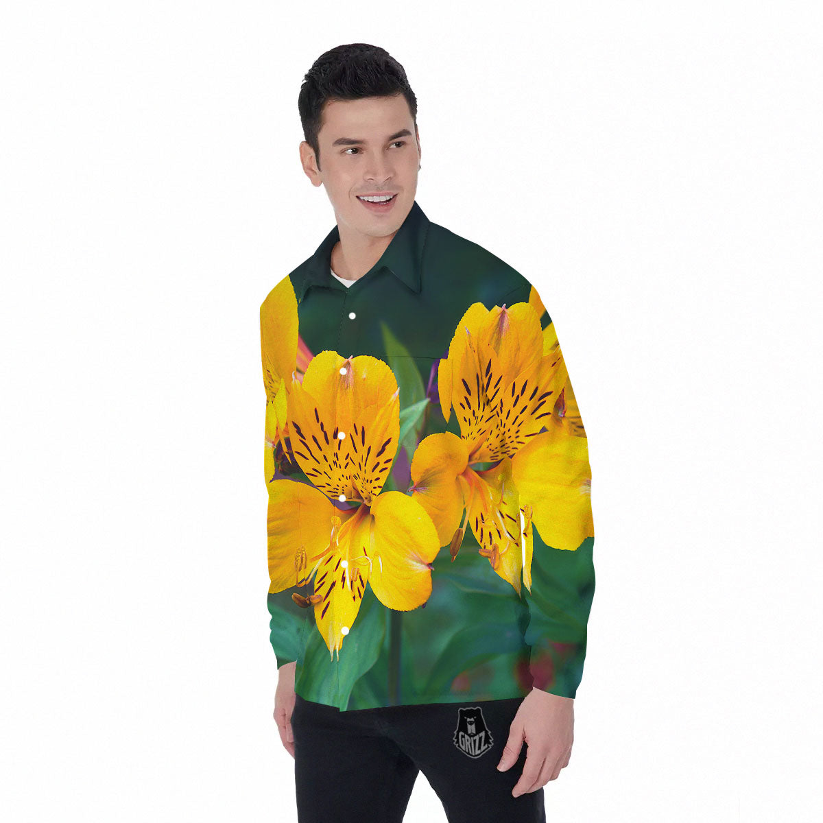 Alstroemeria Yellow Print Men's Long Sleeve Shirts-grizzshop