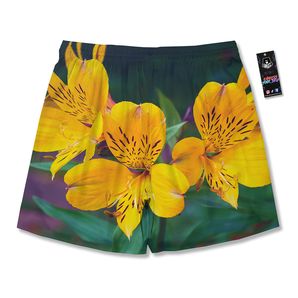 Alstroemeria Yellow Print Men's Running Shorts-grizzshop