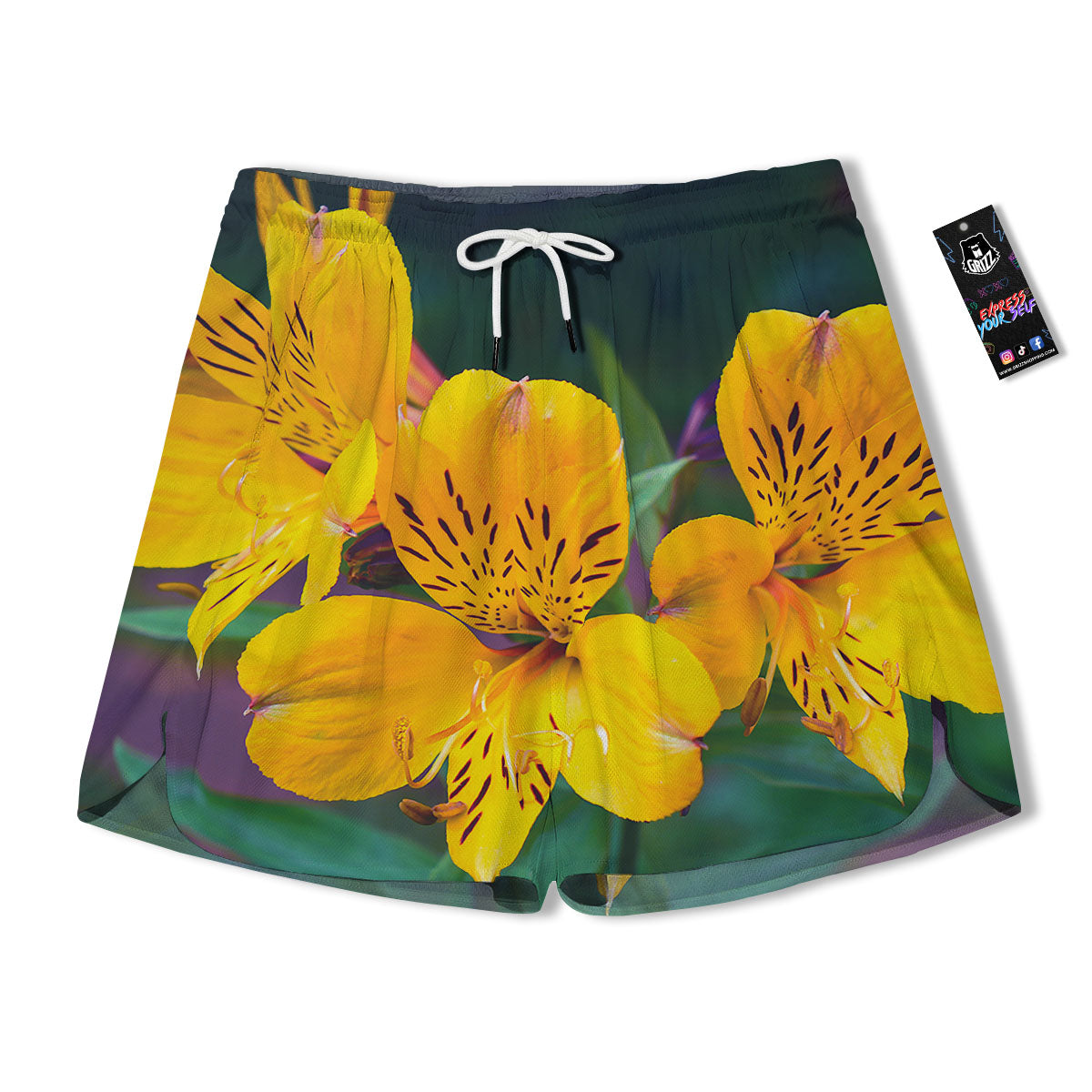 Alstroemeria Yellow Print Men's Running Shorts-grizzshop