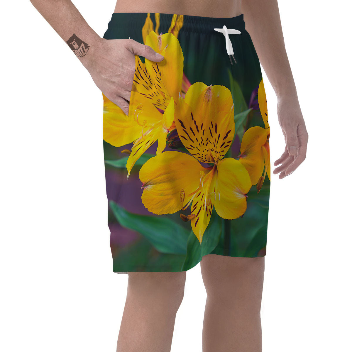 Alstroemeria Yellow Print Men's Shorts-grizzshop