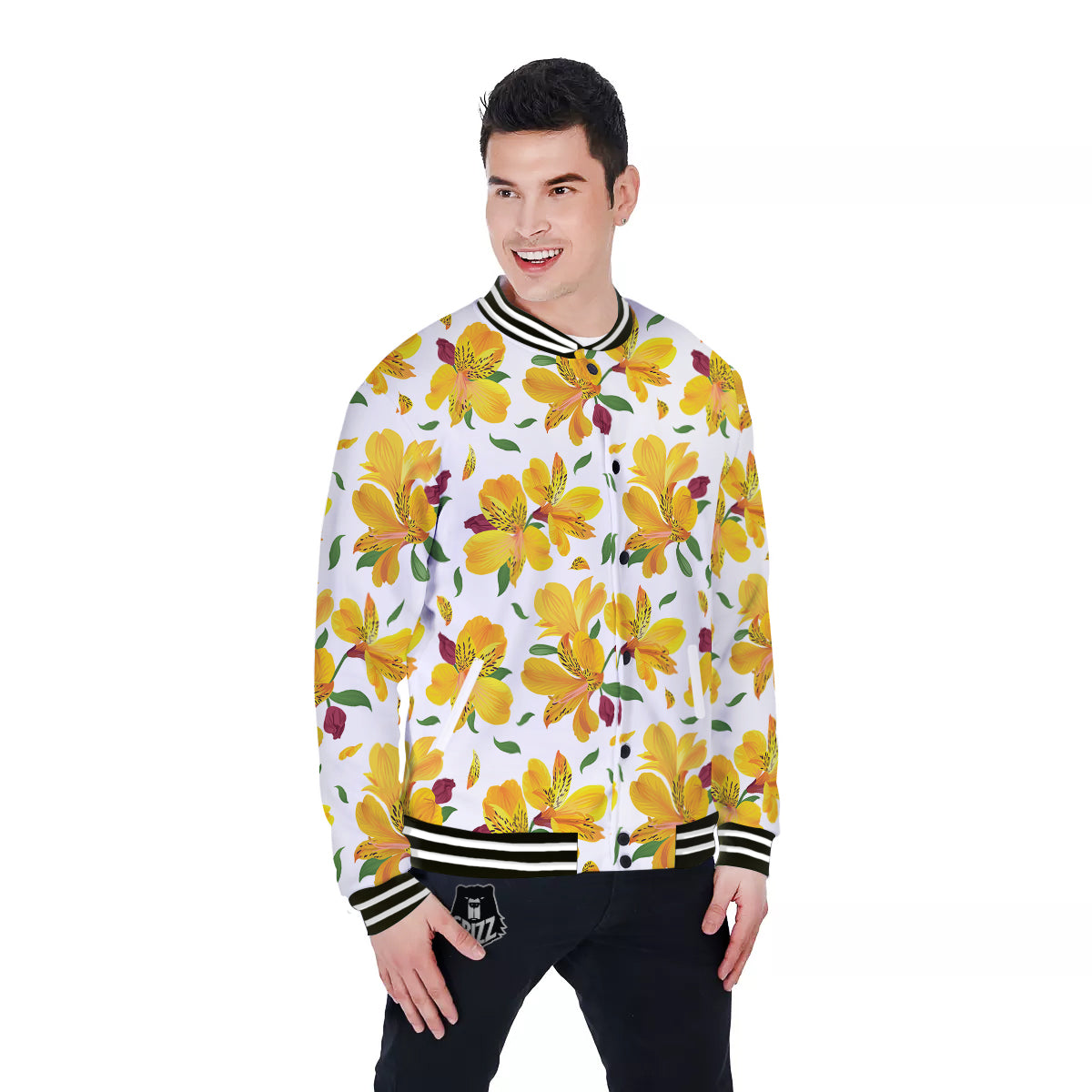 Alstroemeria Yellow Print Pattern Baseball Jacket-grizzshop