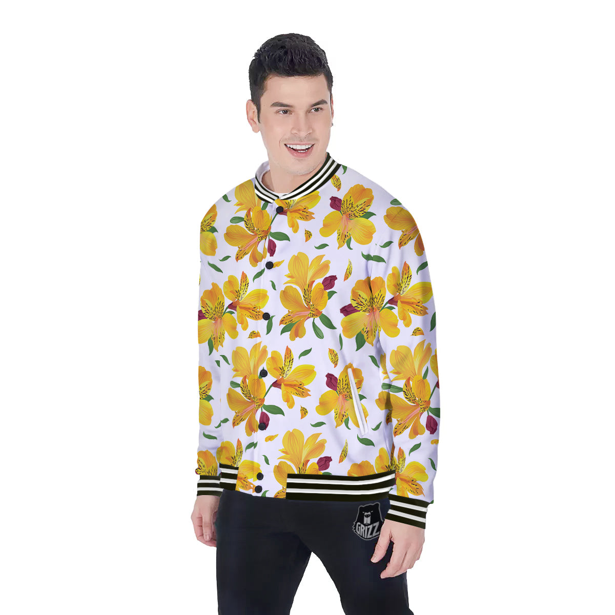 Alstroemeria Yellow Print Pattern Baseball Jacket-grizzshop