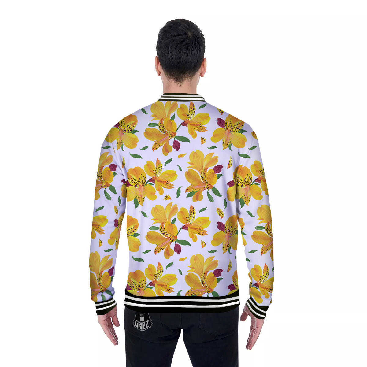 Alstroemeria Yellow Print Pattern Baseball Jacket-grizzshop