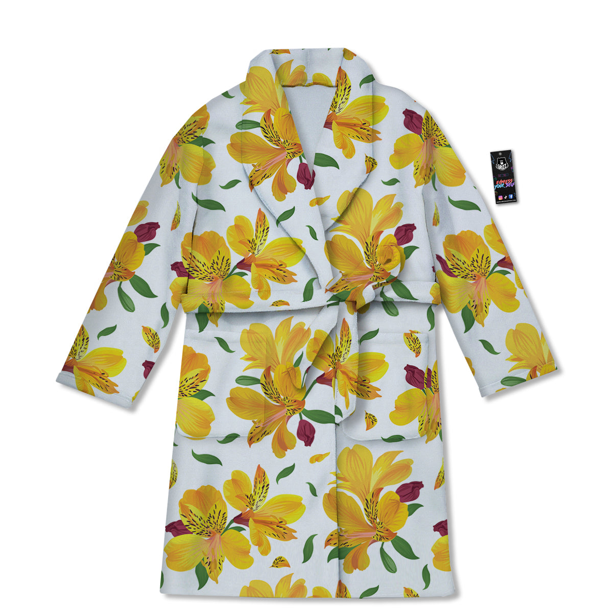 Alstroemeria Yellow Print Pattern Bathrobe-grizzshop