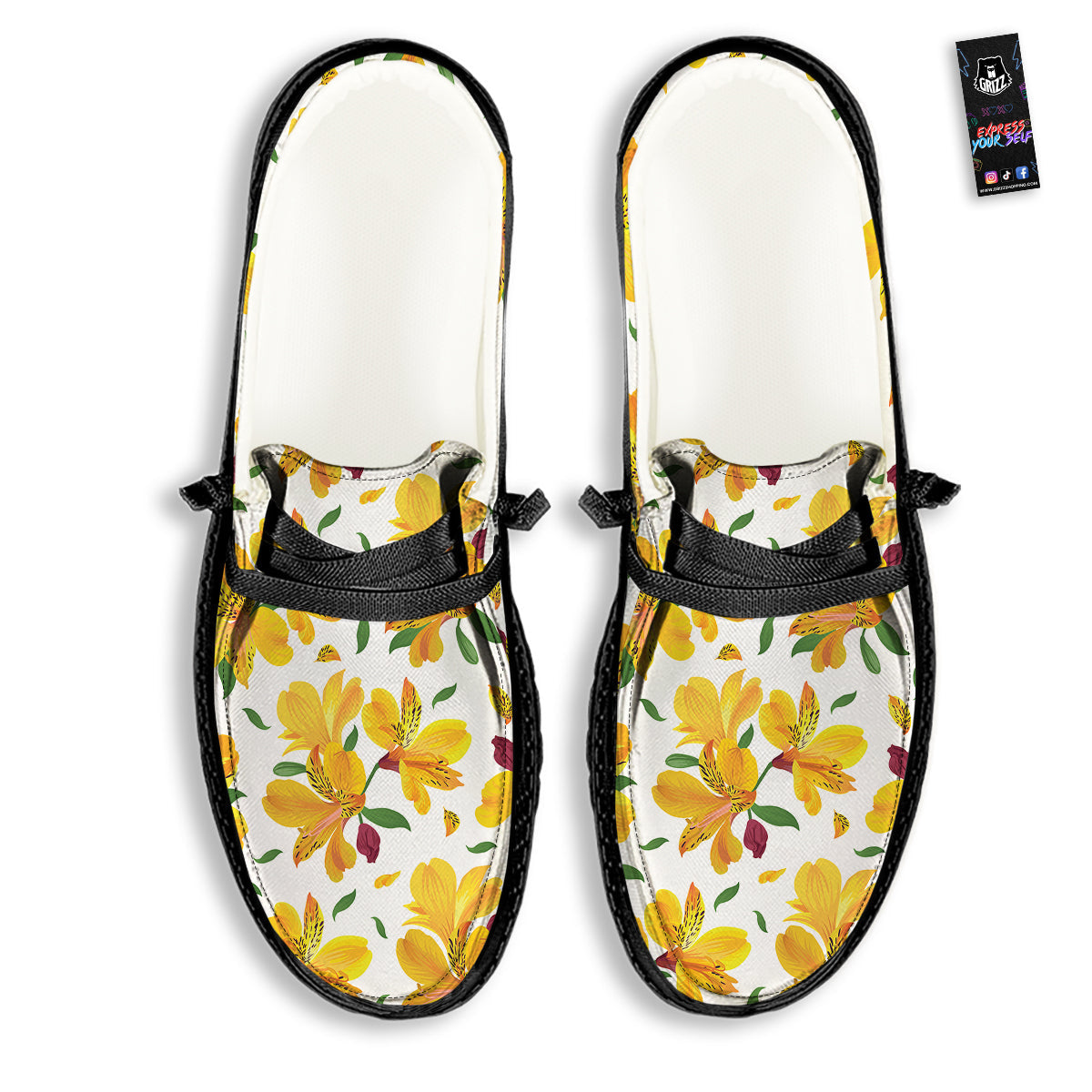 Alstroemeria Yellow Print Pattern Black Loafers-grizzshop