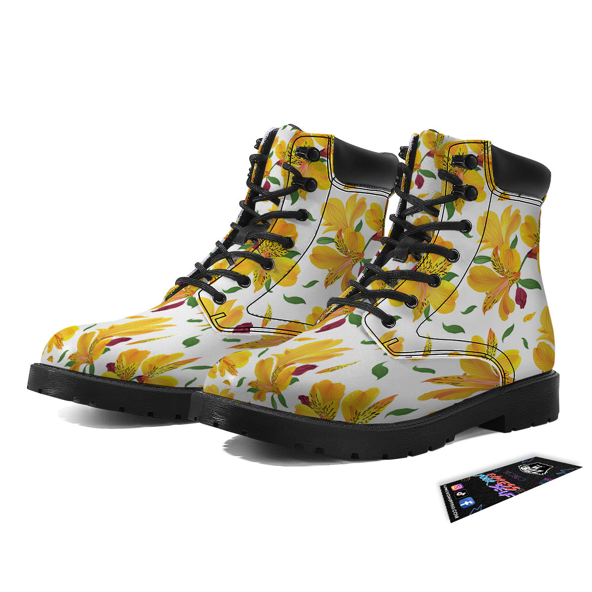 Alstroemeria Yellow Print Pattern Boots-grizzshop