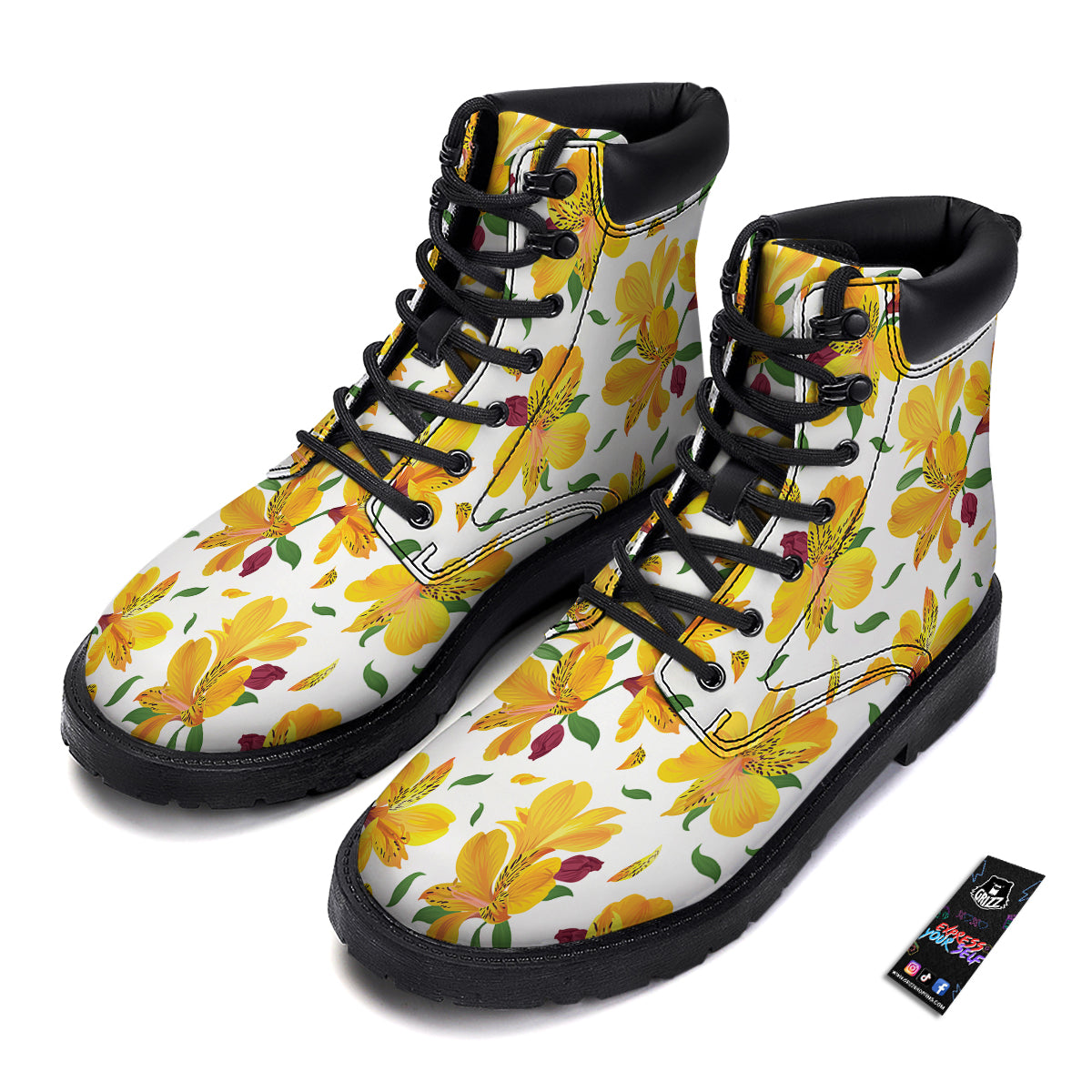 Alstroemeria Yellow Print Pattern Boots-grizzshop