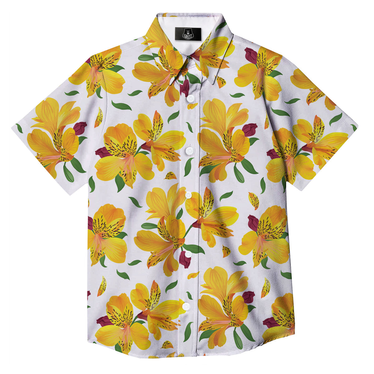 Alstroemeria Yellow Print Pattern Button Up Shirt-grizzshop