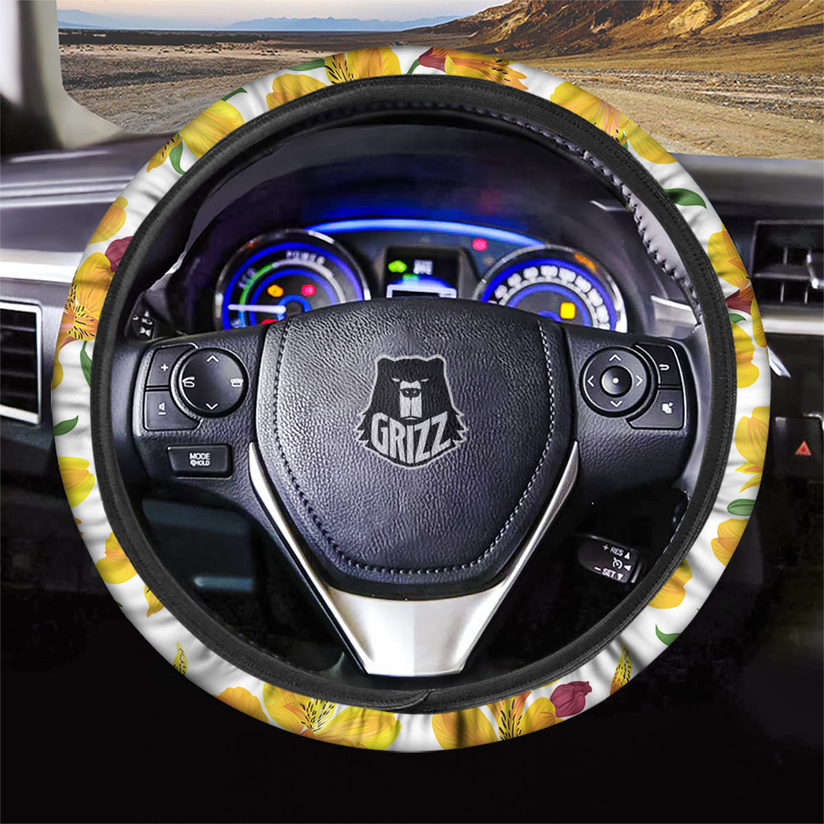 Alstroemeria Yellow Print Pattern Car Steering Wheel Cover-grizzshop