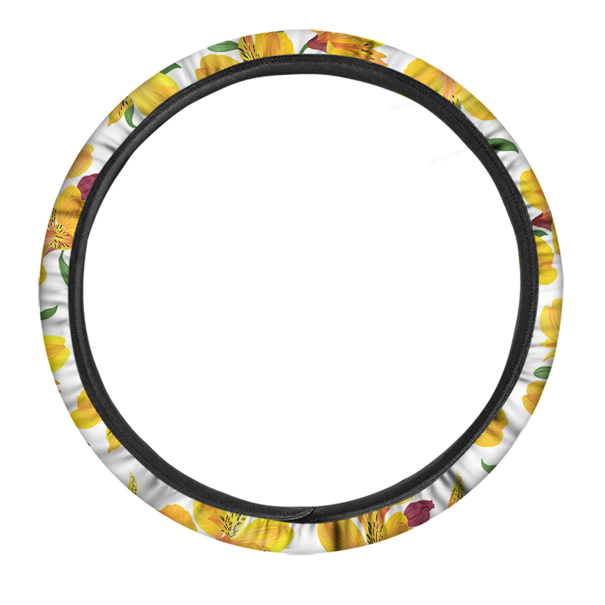 Alstroemeria Yellow Print Pattern Car Steering Wheel Cover-grizzshop