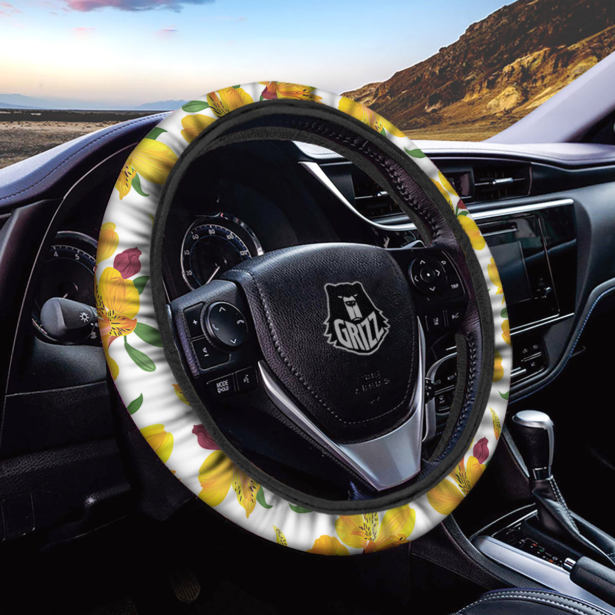 Alstroemeria Yellow Print Pattern Car Steering Wheel Cover-grizzshop