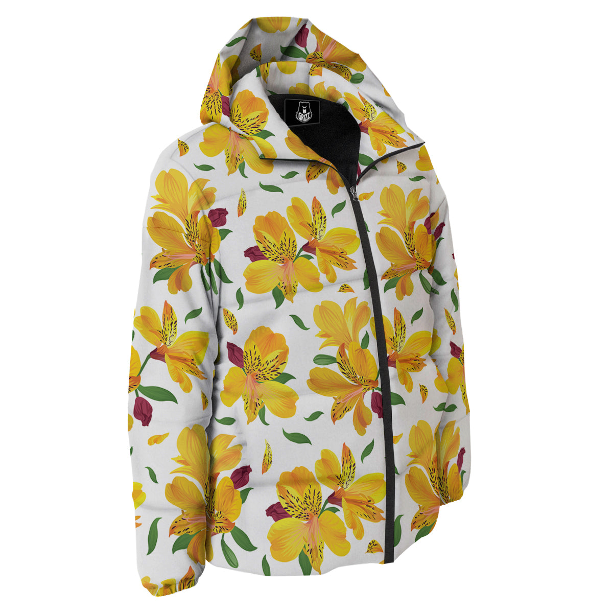 Alstroemeria Yellow Print Pattern Down Jacket-grizzshop