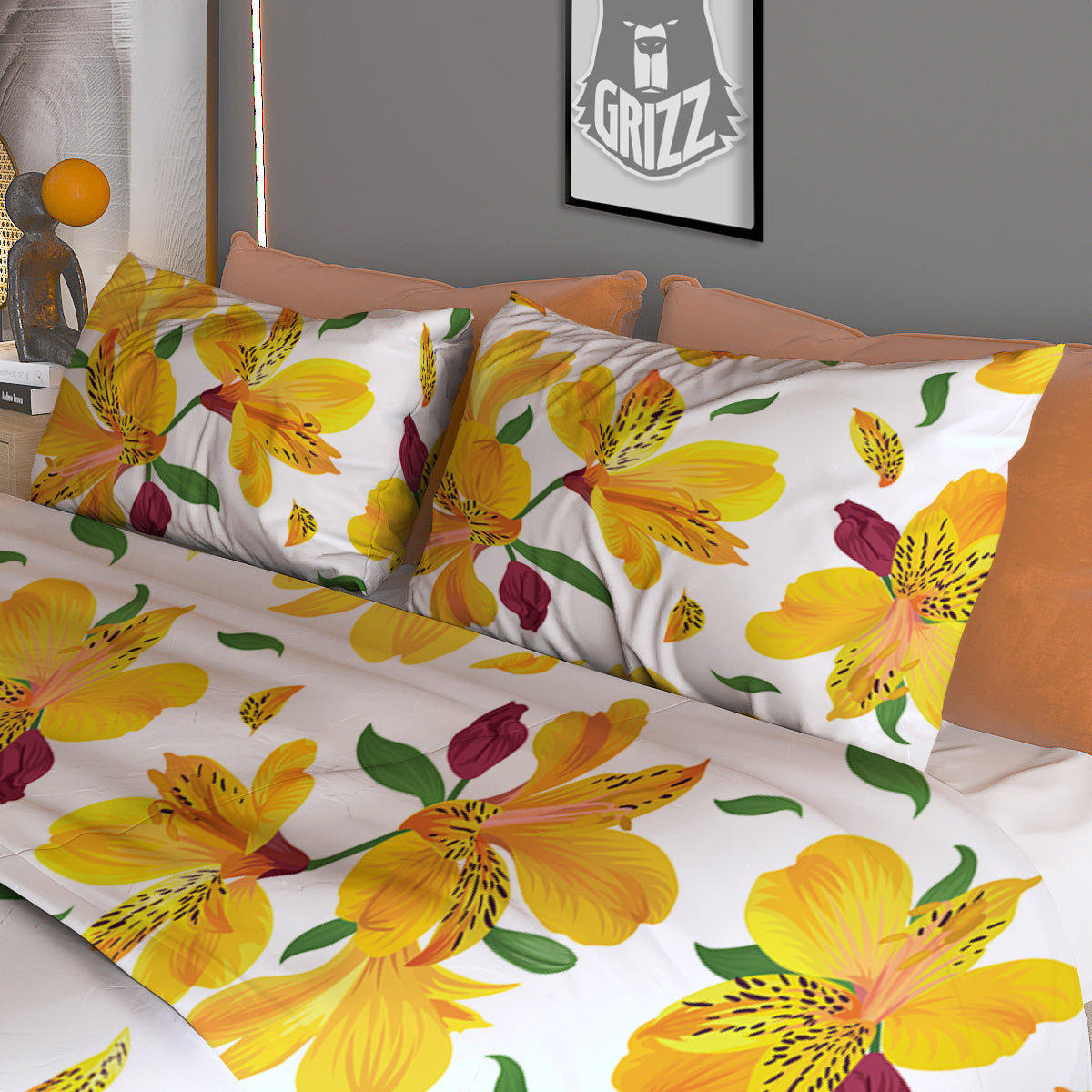 Alstroemeria Yellow Print Pattern Duvet Cover Bedding Set