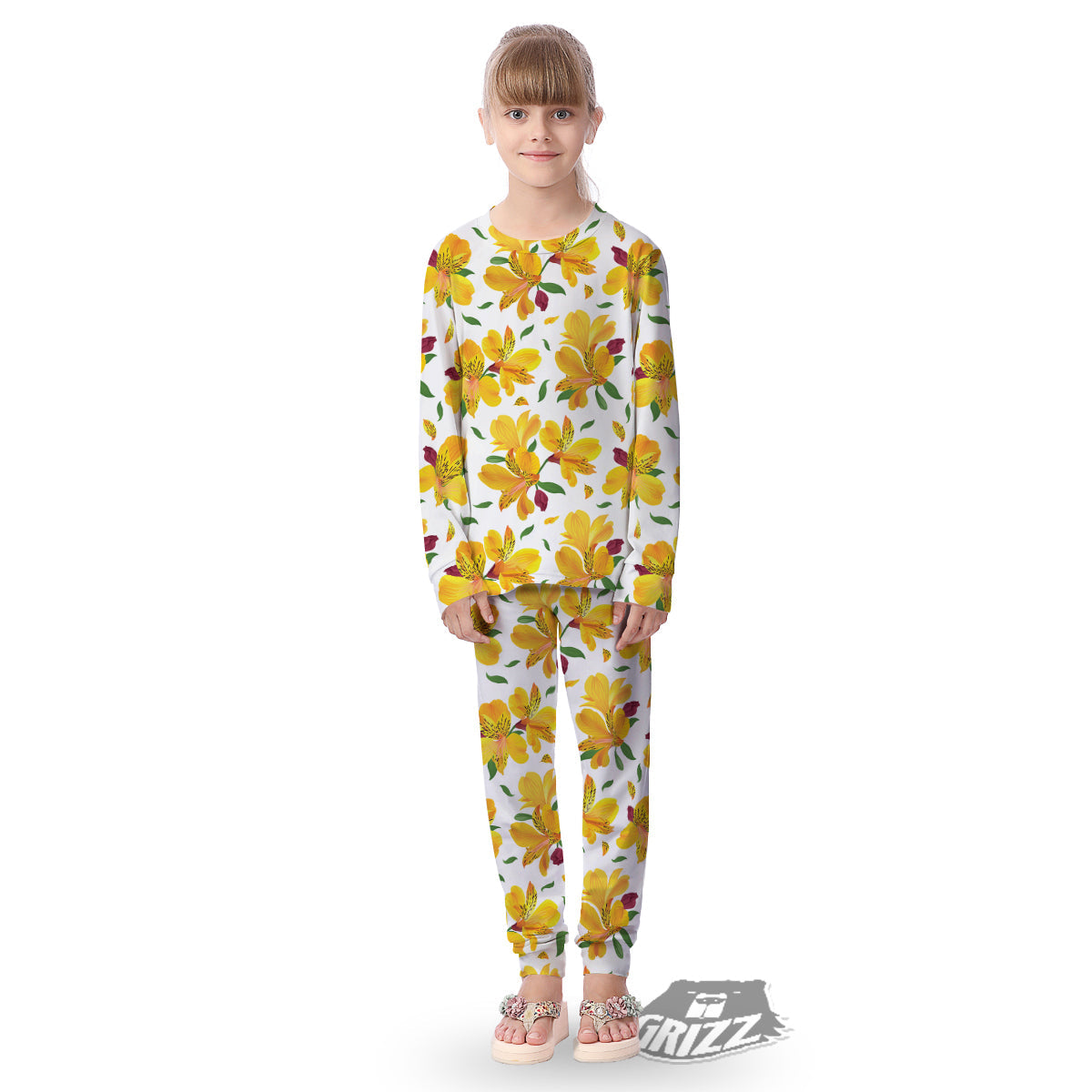 Alstroemeria Yellow Print Pattern Kid's Pajamas-grizzshop