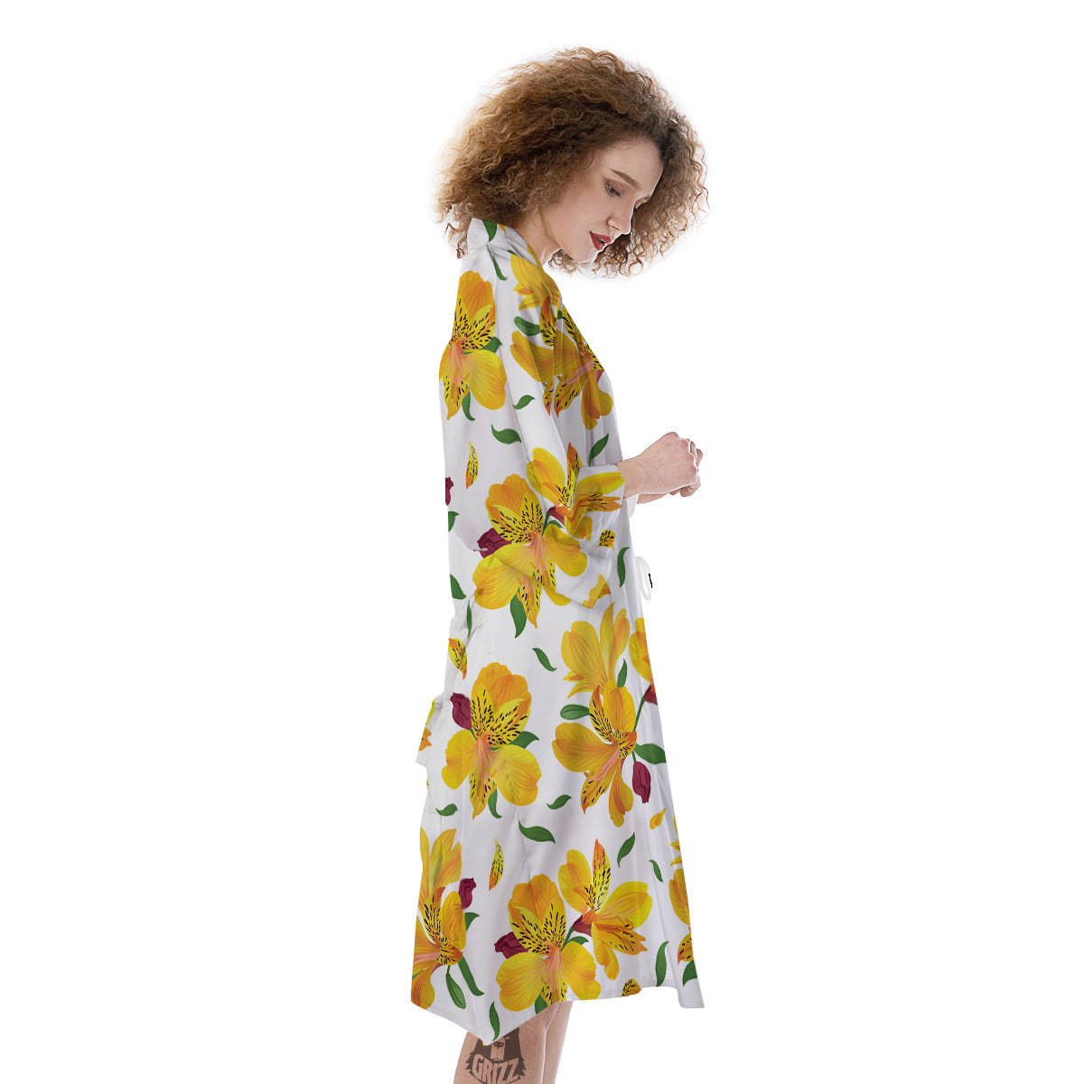 Alstroemeria Yellow Print Pattern Kimono-grizzshop