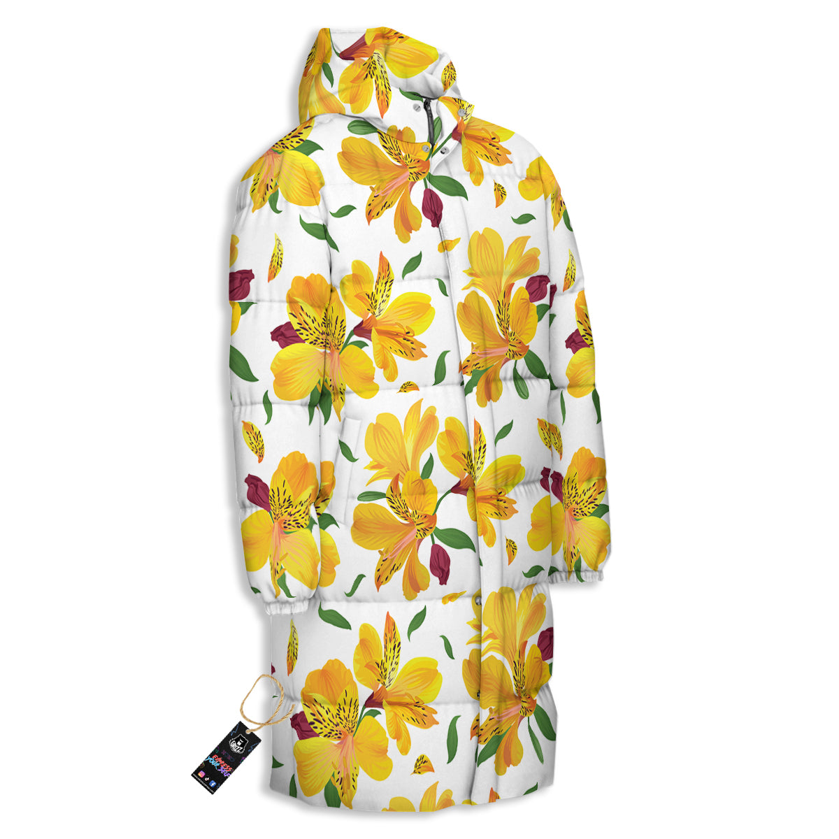 Alstroemeria Yellow Print Pattern Long Down Jacket-grizzshop